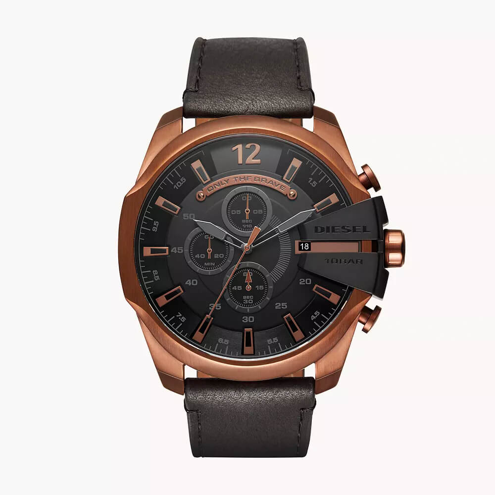 Mega Chief Chronograph Copper-Tone and Black Leather Watch